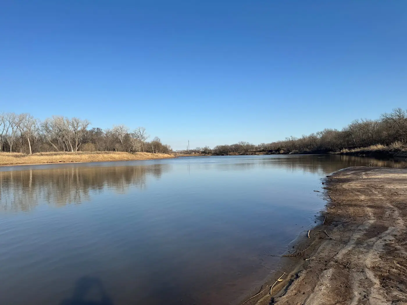 The Salt Fork River in winter at Rivershire RV Resort