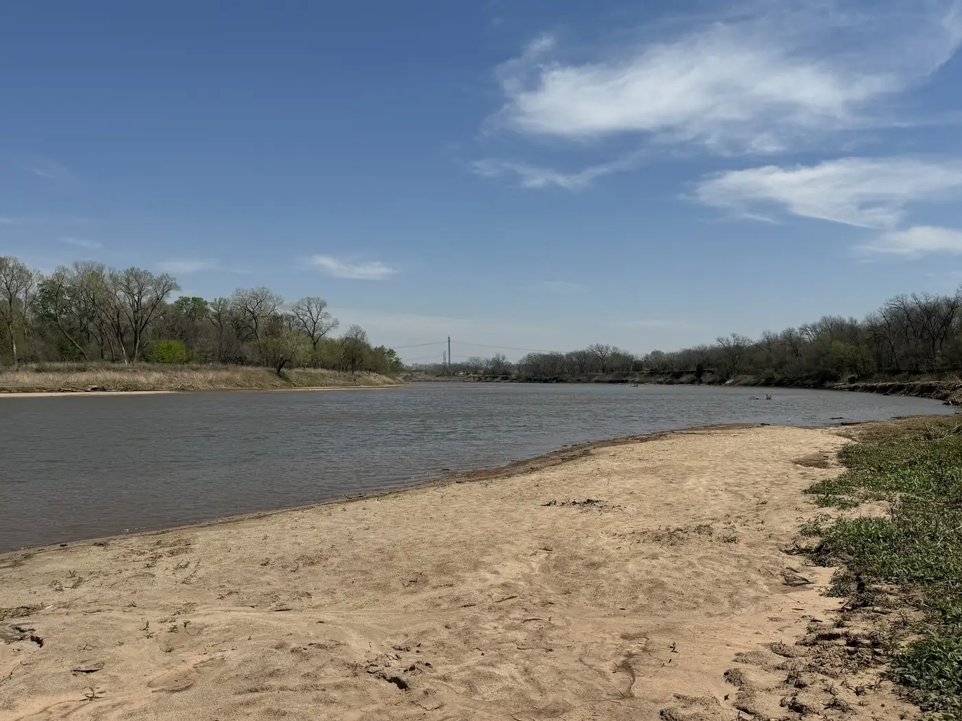 Sandy bank of the Salt Fork River on a clear day